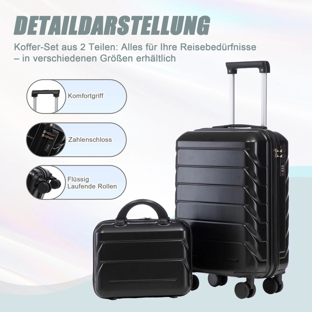 Set di 2 valigie girevoli in ABS da 14"/19" con lucchetto a combinazione e trousse da 14" (Nero)