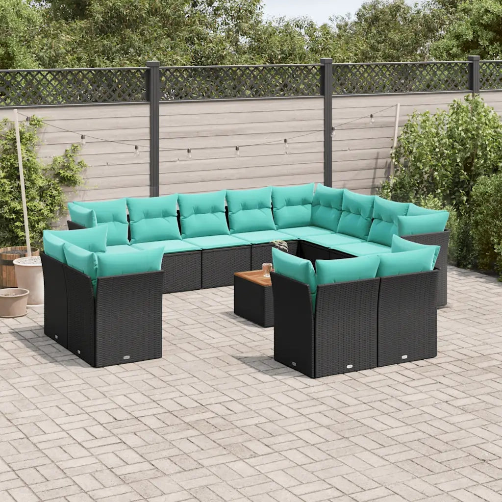 Set Divani da Giardino 13pz con Cuscini Nero in Polyrattan