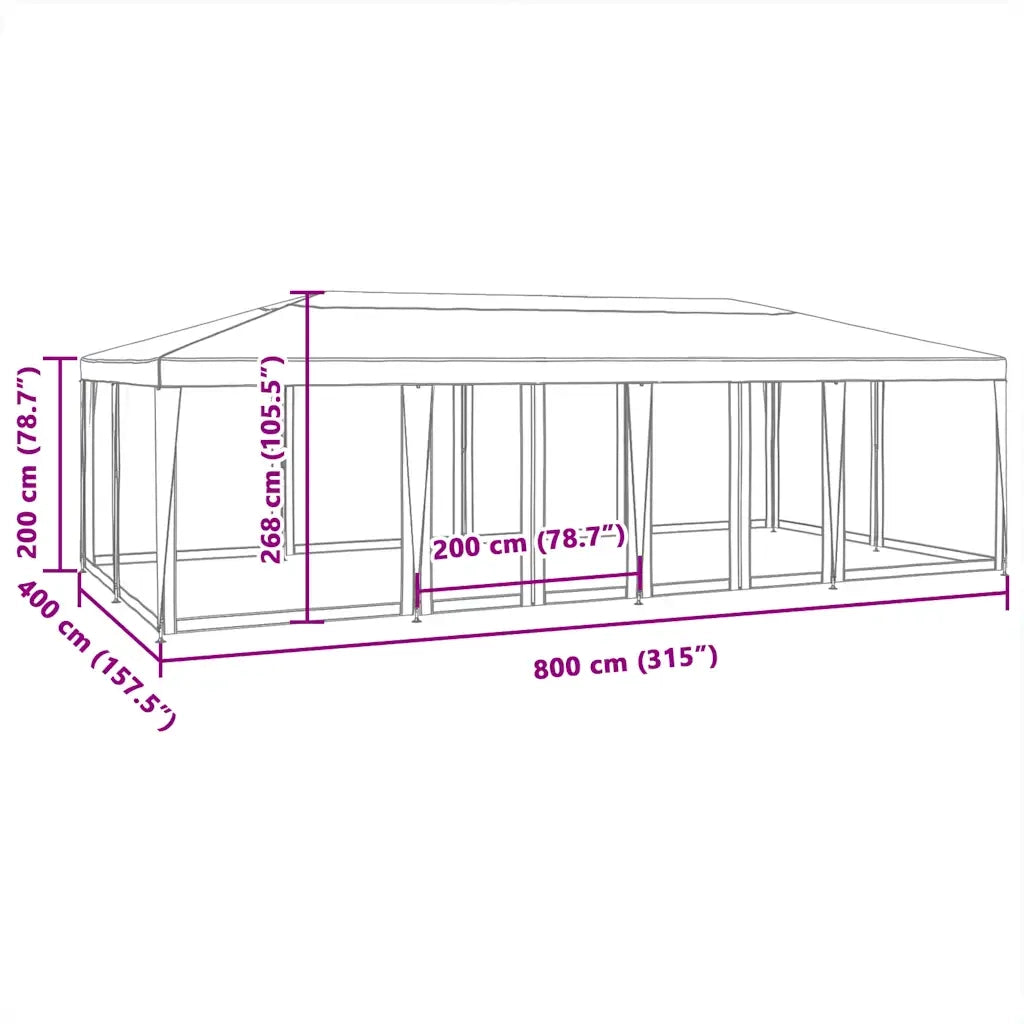 Tenda per Feste con 12 Pareti Laterali in Rete Rossa 8x4 m HDPE
