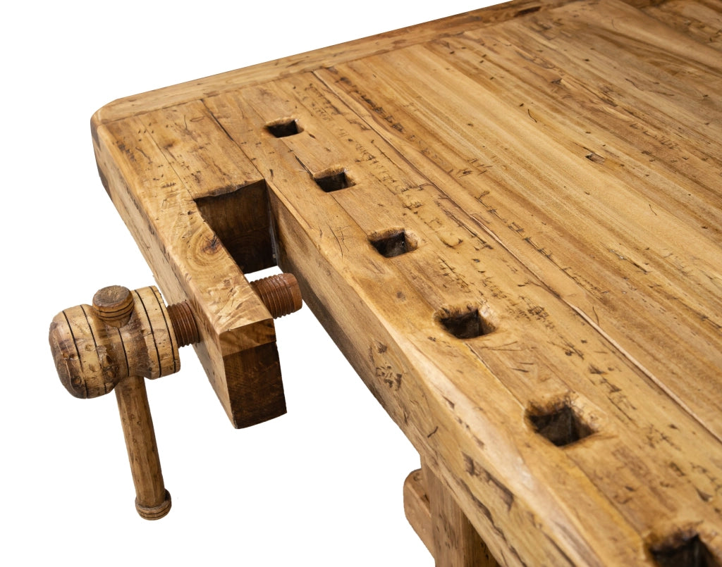 Biscottini Banco da lavoro Country in legno massello di tiglio finitura naturale L194xPR84xH90 cm. Made in Italy