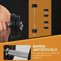 Set Bilanciere e Dischi 65kg con 2 Manubri Pesi, Bilanciere Palestra Manubri con 14 Dischi in Acciaio e Plastica
