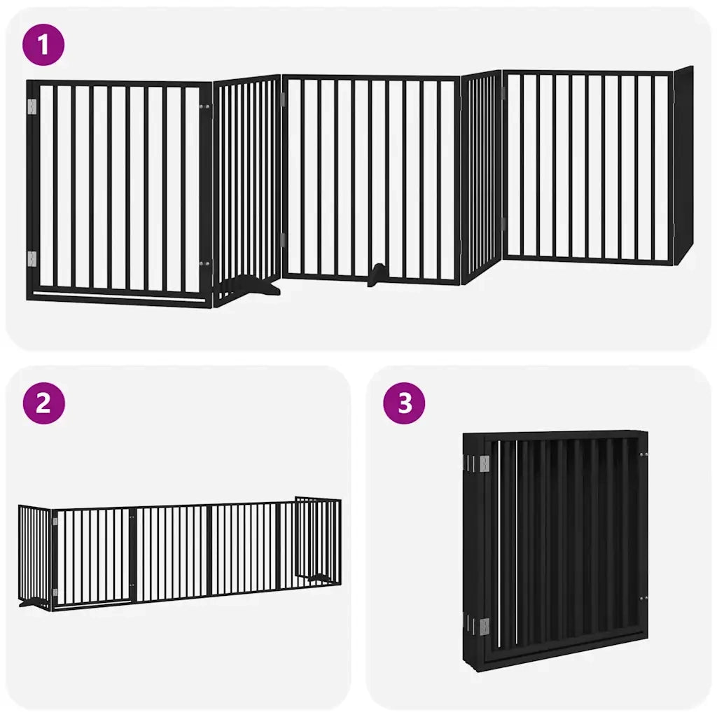 Cancello per Cani Porta Pieghevole Nero 6 Pannelli 480cm Pioppo 3155573