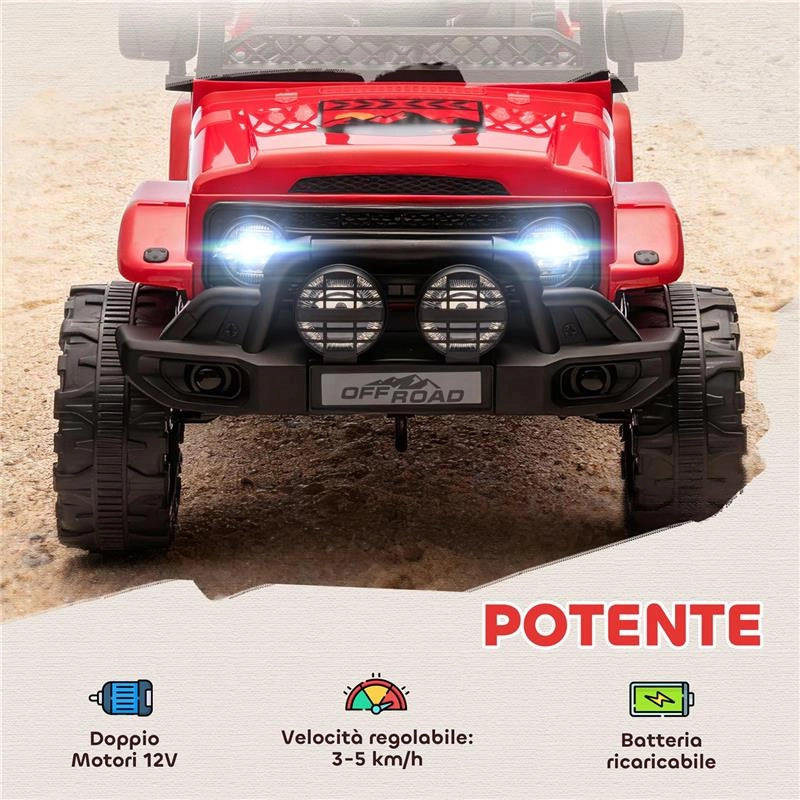 FUORISTRADA PER BAMBINI CON FANALI, CLACSON, CINTURA E TELECOMANDO, IN PP E METALLO, 99X66X68.5 CM, ROSSO
