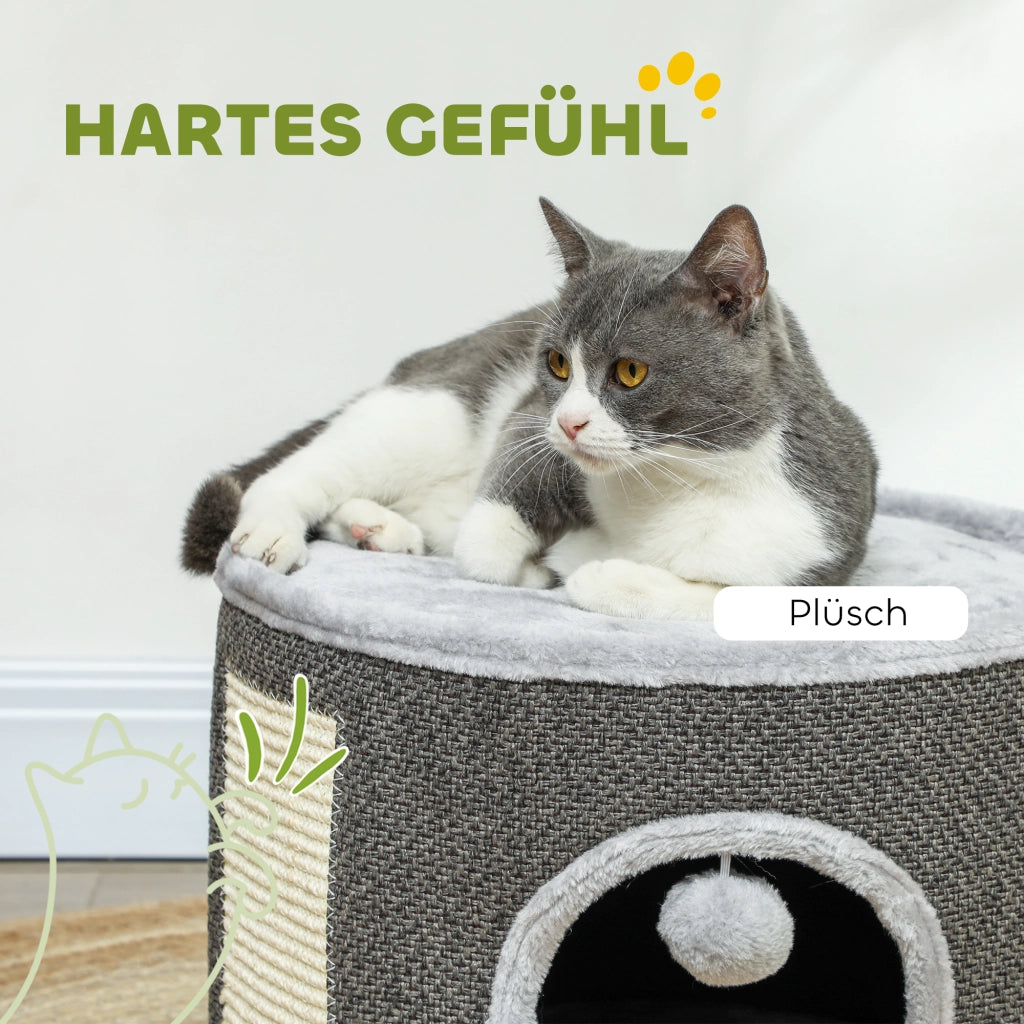 Casetta per Gatti a 2 Piani con Sisal ¨C zephmum ¨C Grigio Scuro 40x30 cm