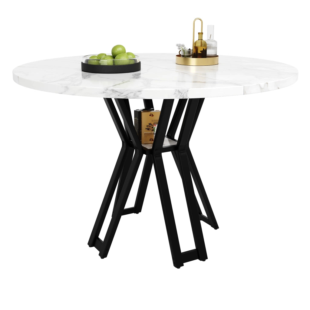 Tavolo da pranzo rotondo 100x100x76 cm in MDF effetto marmo, nero, per 4 persone