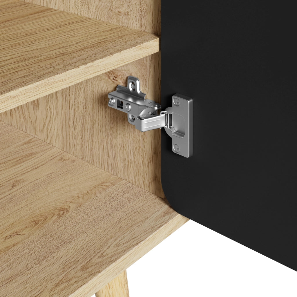 Mobile Scarpiera con 2 Ante Geometriche Rotonde; Ripiani Multilivello; Stile Moderno; in MDF; Nero; 76×37×98;5 cm