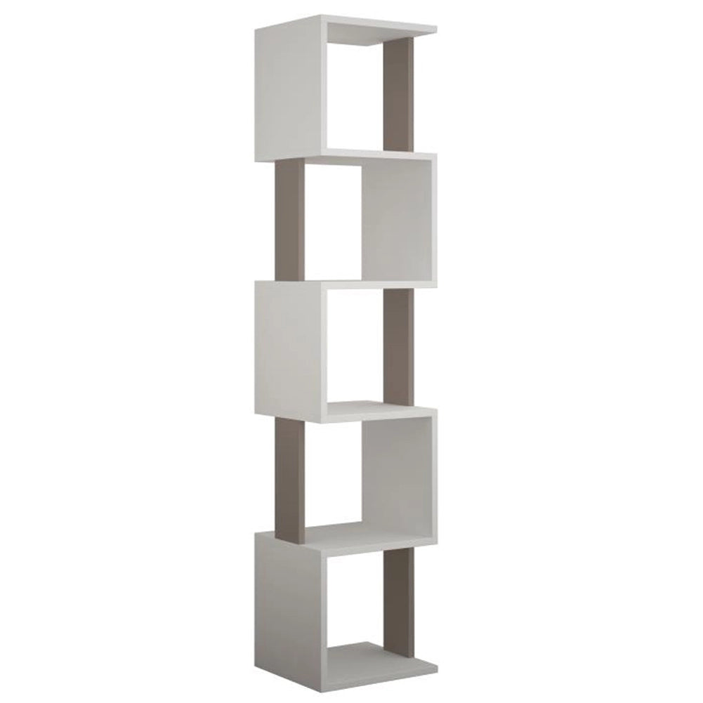 Libreria Moderna Scaffale Modulare 5 Ripiani 161x35x30cm Ufficio Bianco e Tortora