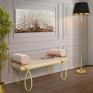 Panca Ribbon Rosa 112,5x49x53 cm in Ferro e MDF e Spugna e Poliestere Rosa e Oro