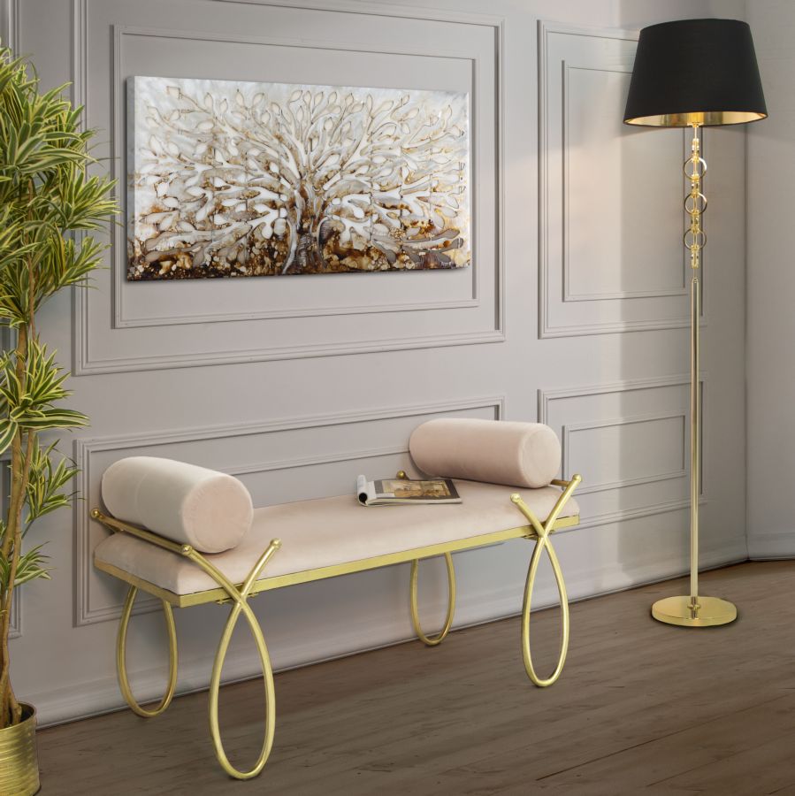 Panca Ribbon Rosa 112,5x49x53 cm in Ferro e MDF e Spugna e Poliestere Rosa e Oro