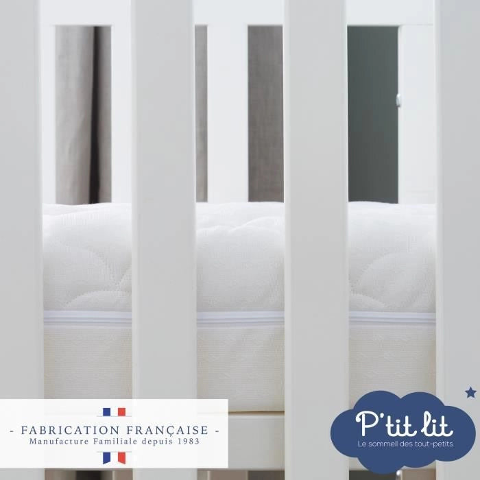 Materasso per bambini climatizzato - 60x120x10 cm - Reversibile - Sfoderabile - Antiacaro - Produzione francese