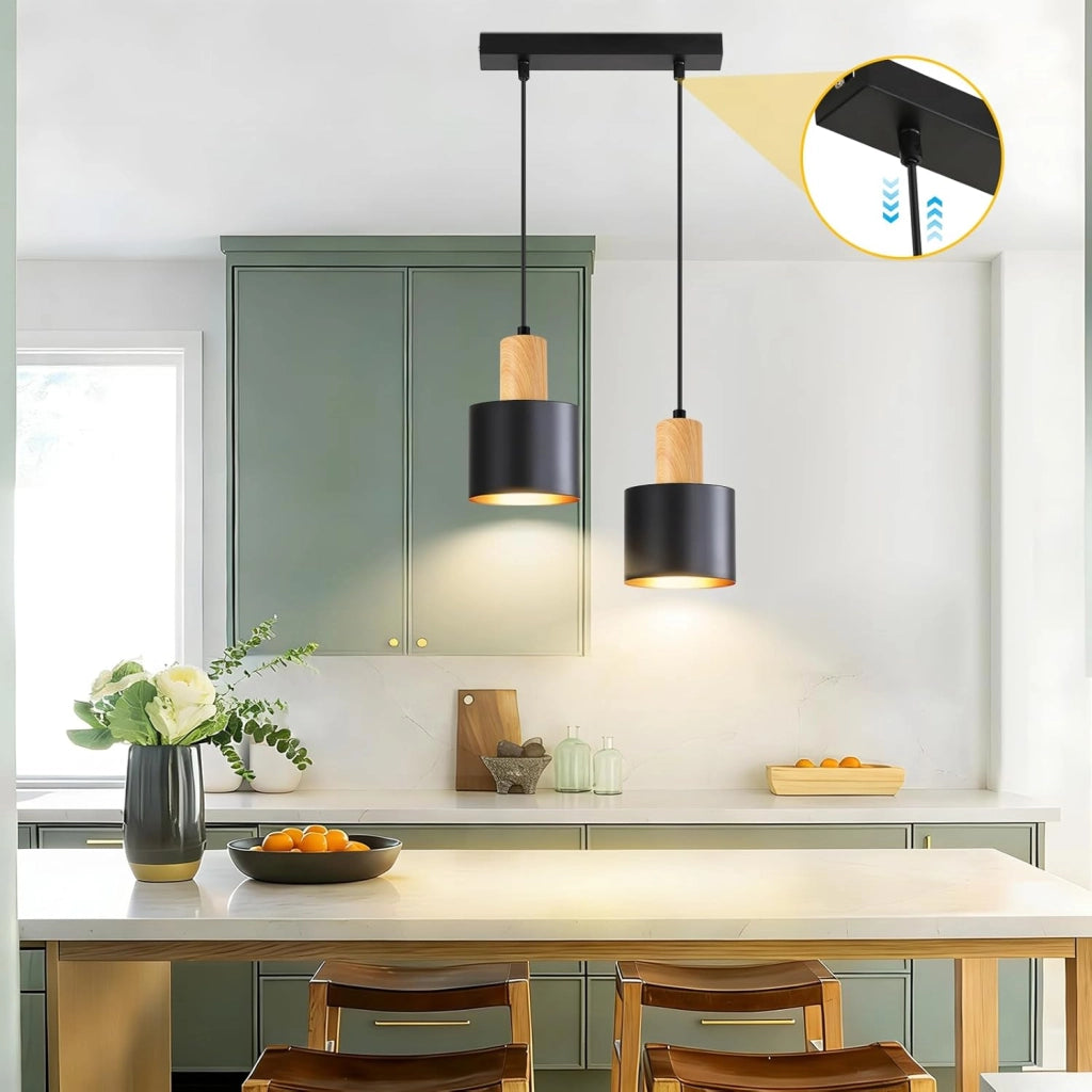 ZMH Lampada a Sospensione da Cucina Retrò E27 Doppia Luce Nero e Oro Altezza Regolabile per Isola Cucina o Zona Pranzo
