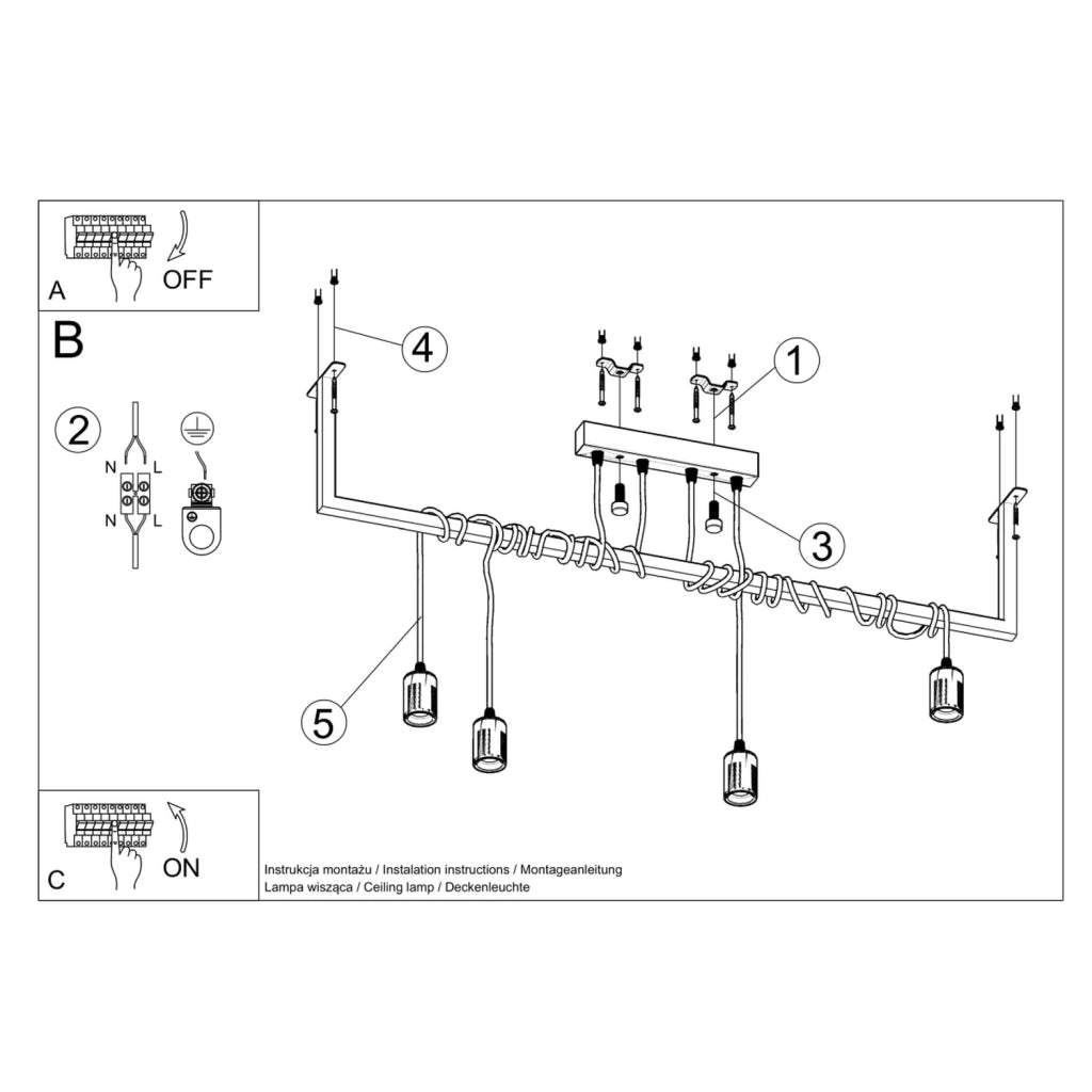 Lampadario Toledo 4 luci E27 nero metallo Pure Lume