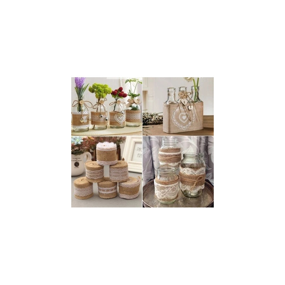 Trade Shop - Nastro In Pizzo Juta Per Decorazioni Bomboniera Wedding Tulle Ribbon Shabby -