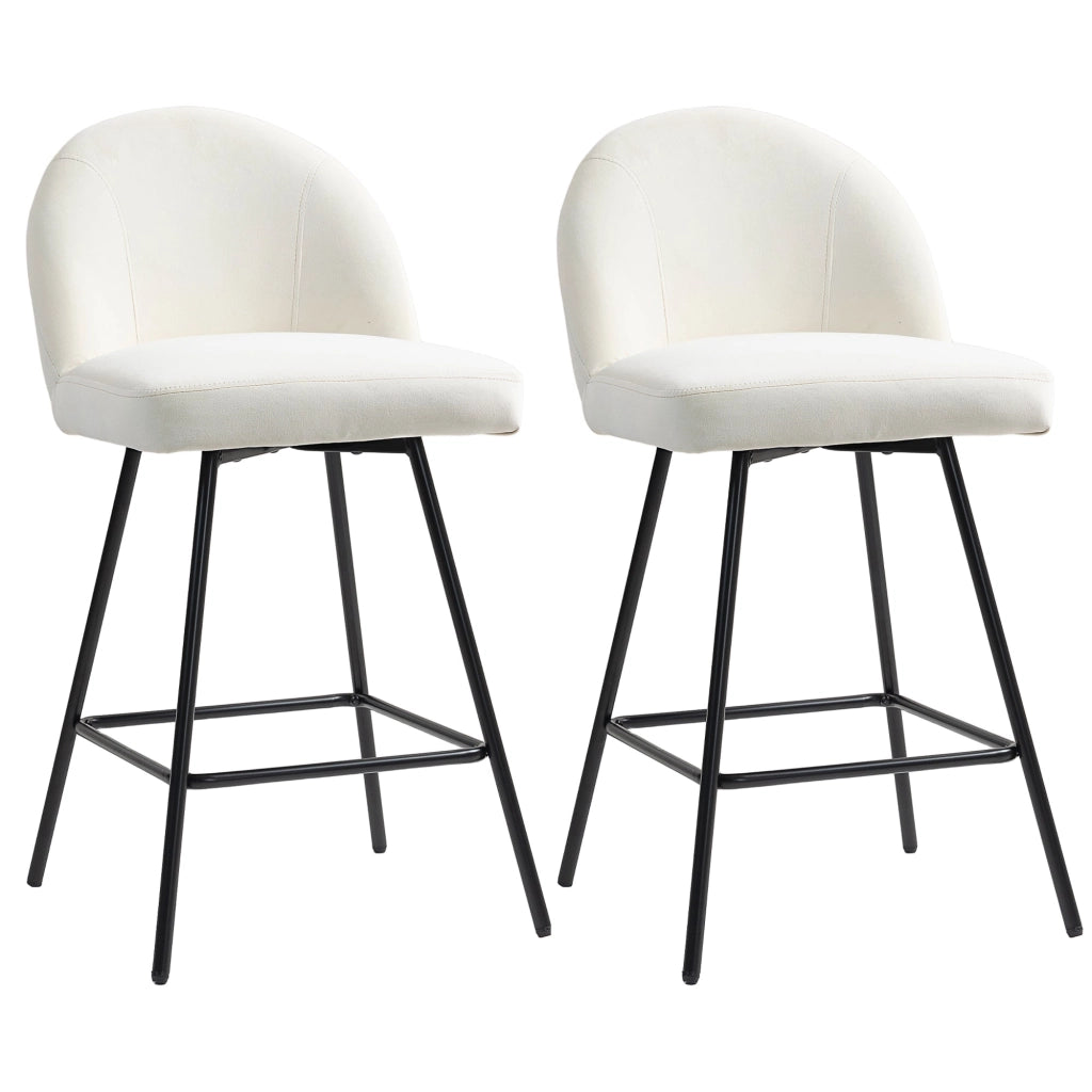 Set da 2 Sgabelli da Bar con Schienale 48,5x56x92 cm in Velluto Bianco Crema