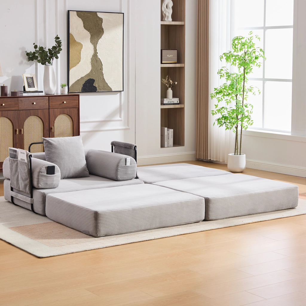 DIVANO modulare in corduroy 112x190x67 cm Grigio Chiaro con cuscino
