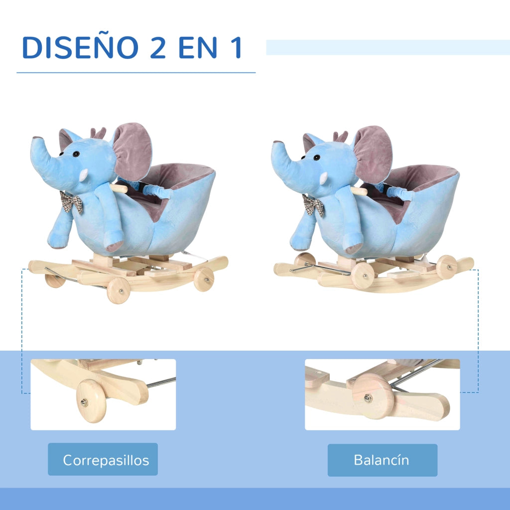 Cavallo a Dondolo con Ruote per Bambini ¨C Zephmum ¨C Forma Elefante 60x35x45 cm Blu