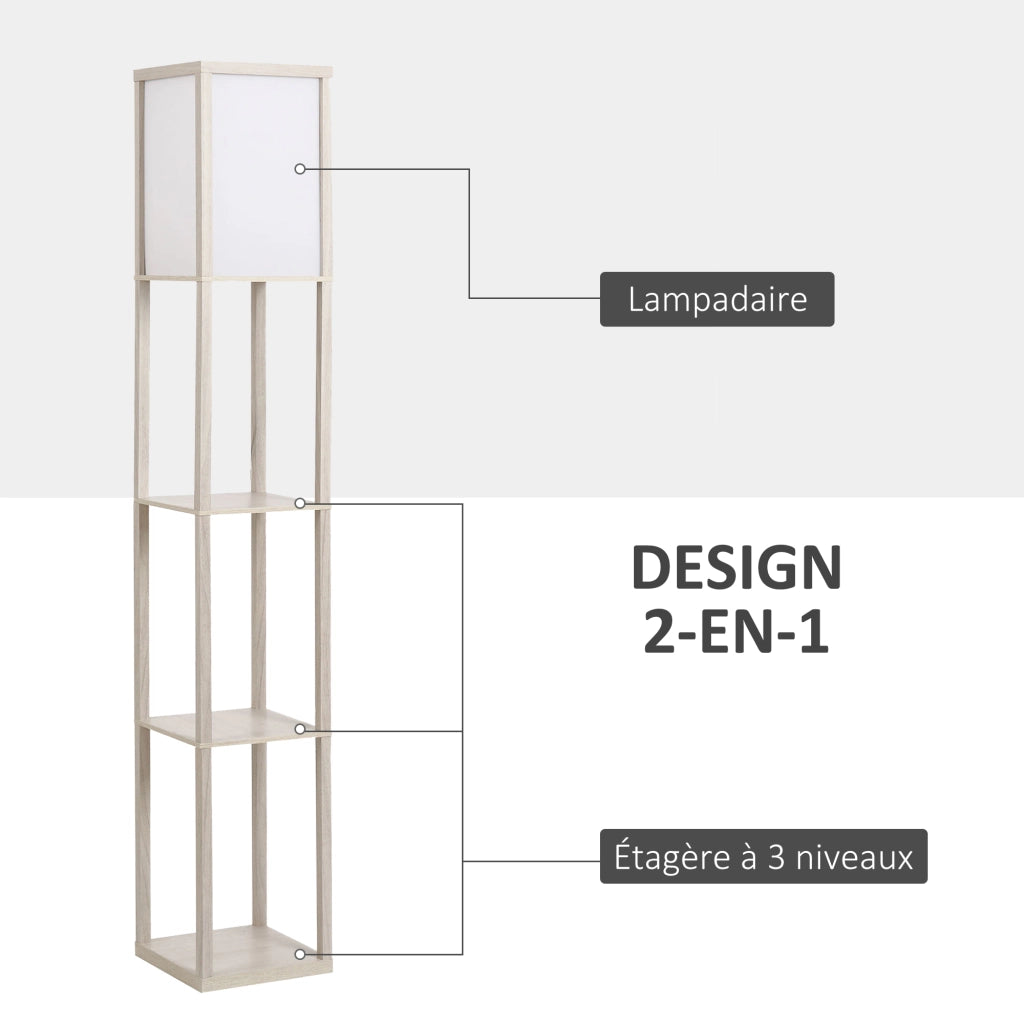 Libreria Lampadaire ¨C zephmum ¨C Grigio chiaro MDF 26x26x160 cm 3 ripiani 4 livelli