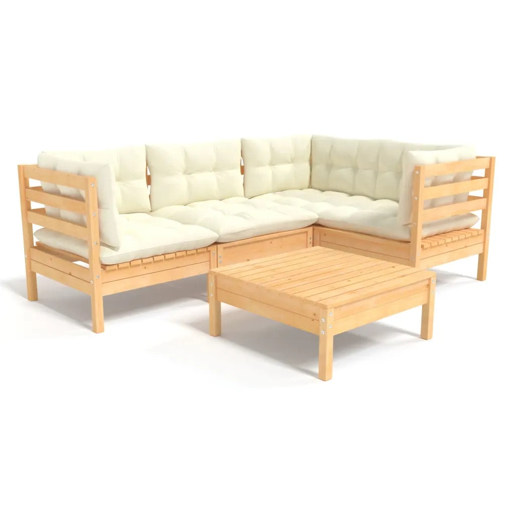 Set Salotto da Giardino 5pz con Cuscini Crema in Legno di Pino 3096376