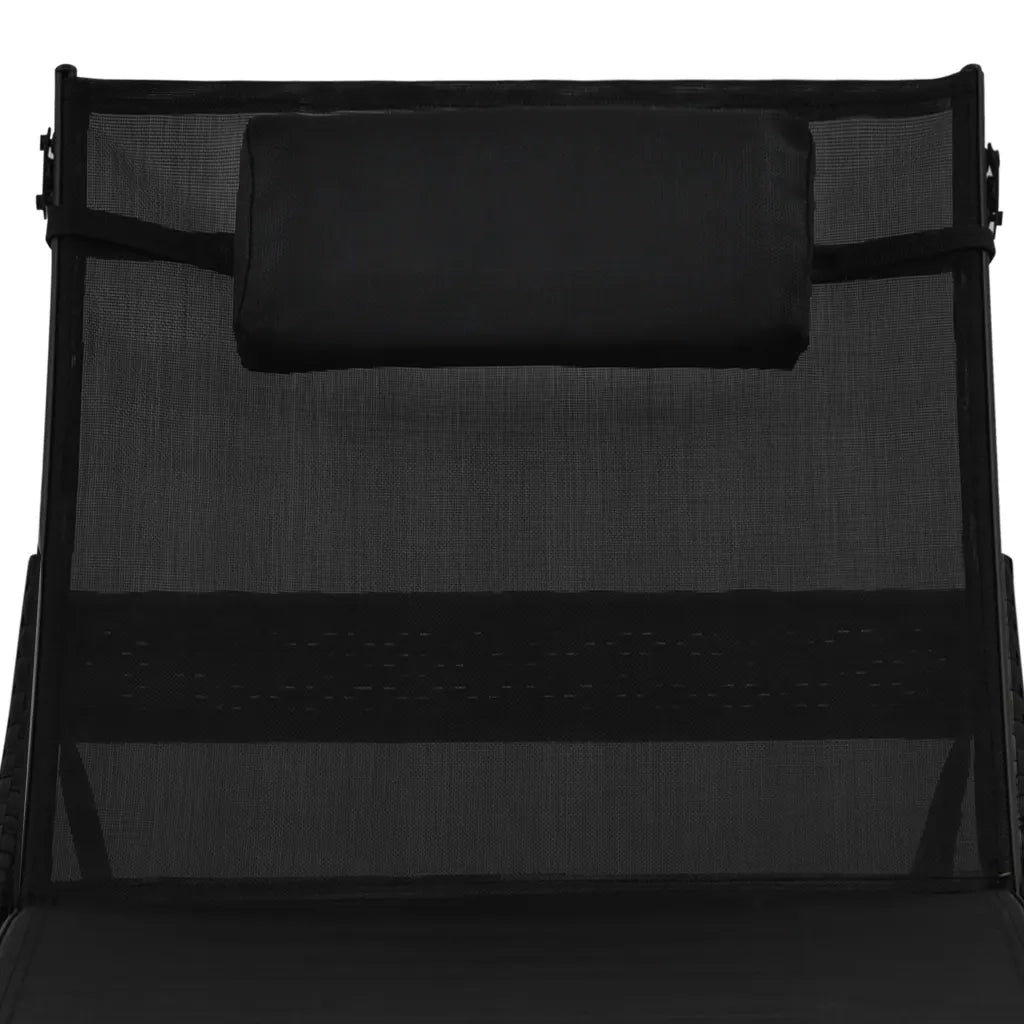 Lettino Prendisole con Cuscino in Polyrattan Nero 44717