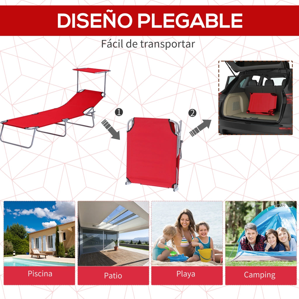 Poltrona Relax Esterno Reclinabile con Toldo Rimovibile ¨C zephmum ¨C Rosso 187x58x36 cm