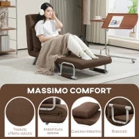 Poltrona Letto Moderna 2 in 1 con Schienale Reclinabile su 5 Posizioni e Cuscino, 65x69x80cm, Marrone