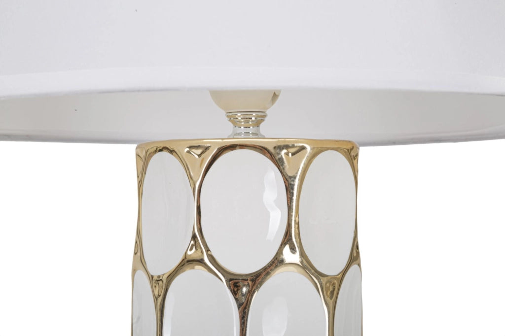 Lampada da Tavolo Glam Carv 34,5x56x34,5 cm in Ceramica Bianco/Oro