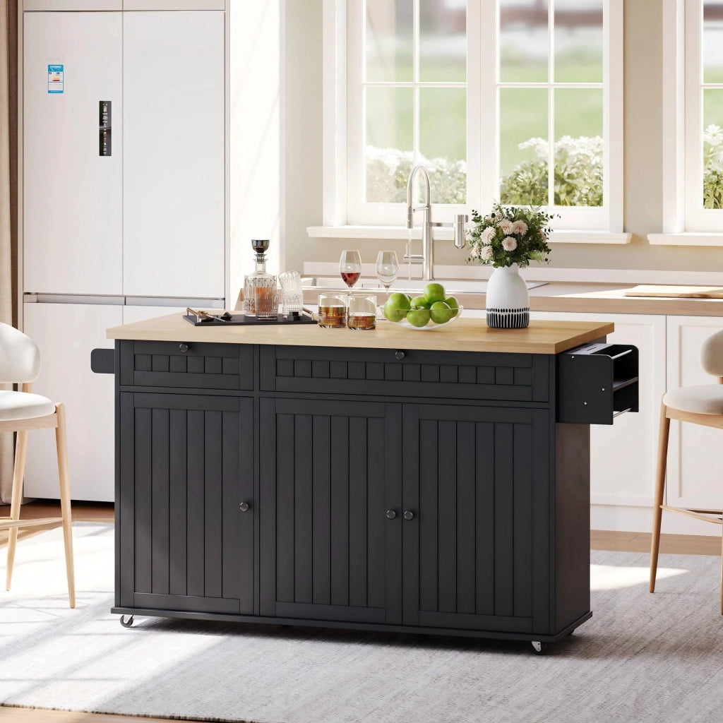 Isola cucina 137x70x89.5 cm con piano ribaltabile in MDF naturale e nero