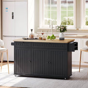 Isola cucina 137x70x89.5 cm con piano ribaltabile in MDF naturale e nero