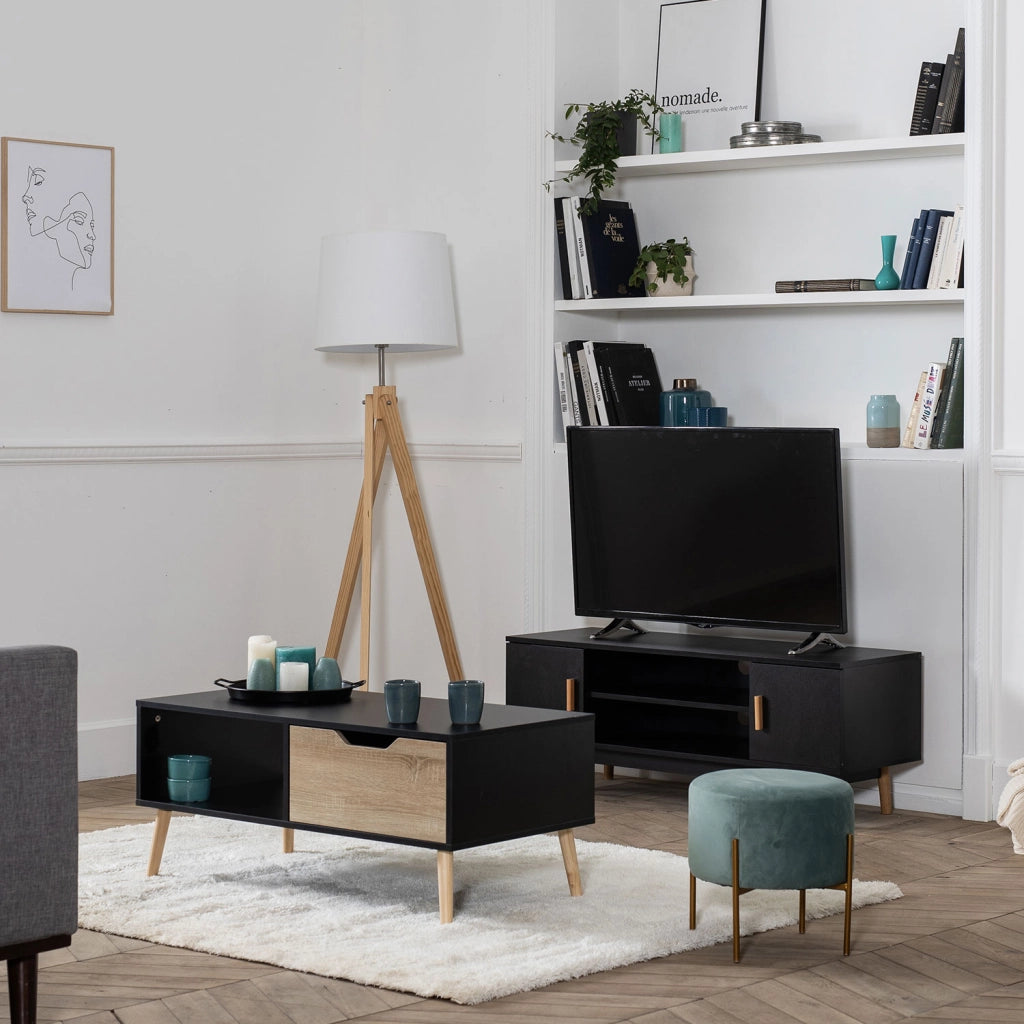 FREJATavolino nero in stile scandinavo con cassetto