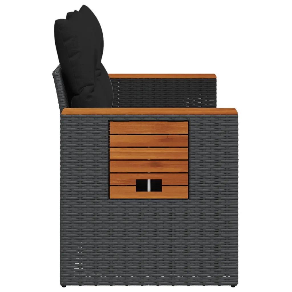 Divano da Giardino con Cuscini a 2 Posti Nero in Polyrattan 365994