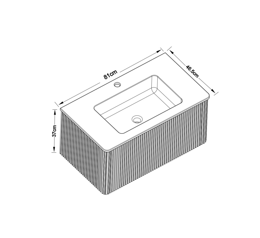 Mobile sottolavabo sospeso con cassetti push-to-open, design a scanalature verticali, per bagno, rovere, 80 cm