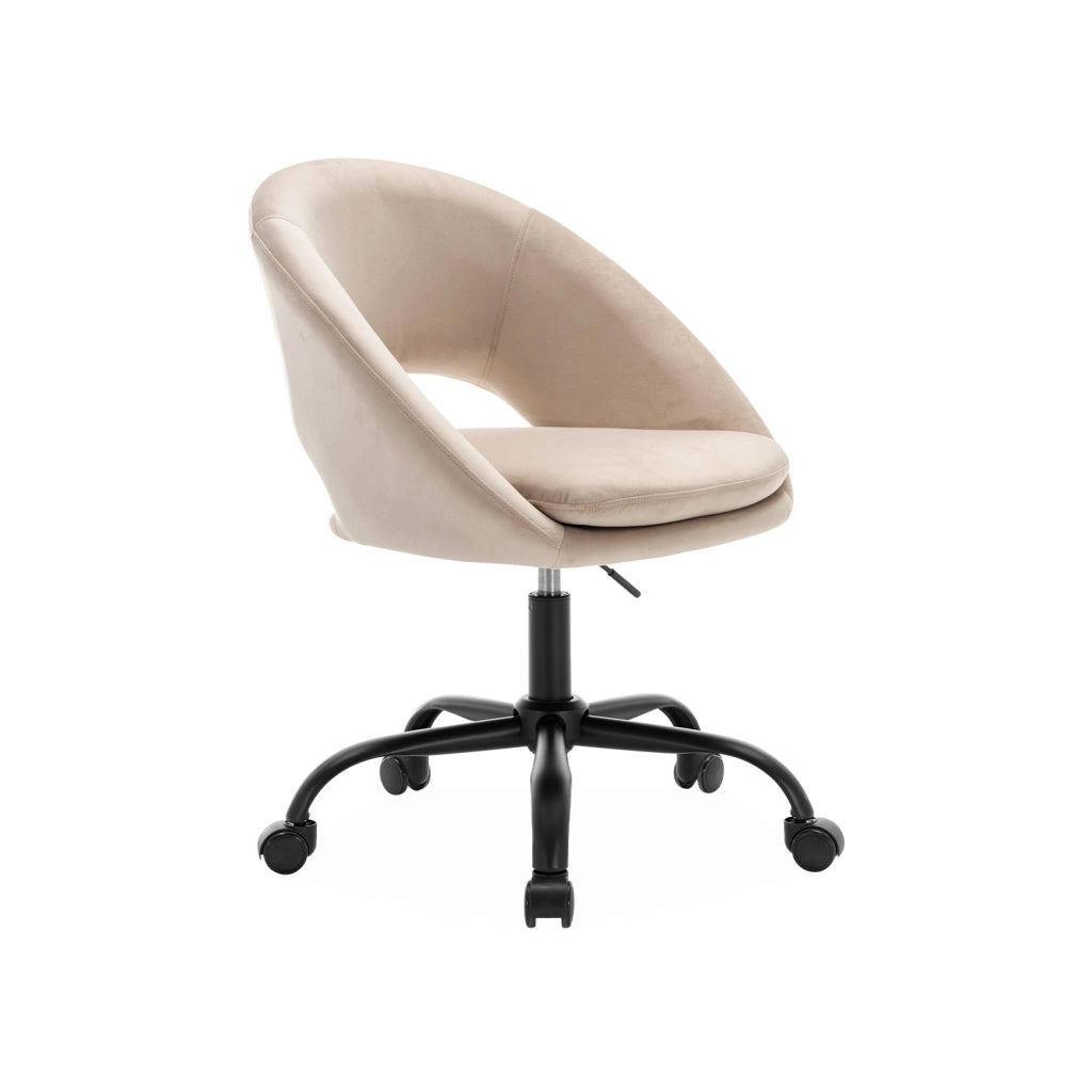 Sedia da ufficio con rotelle in velluto, bianco sporco