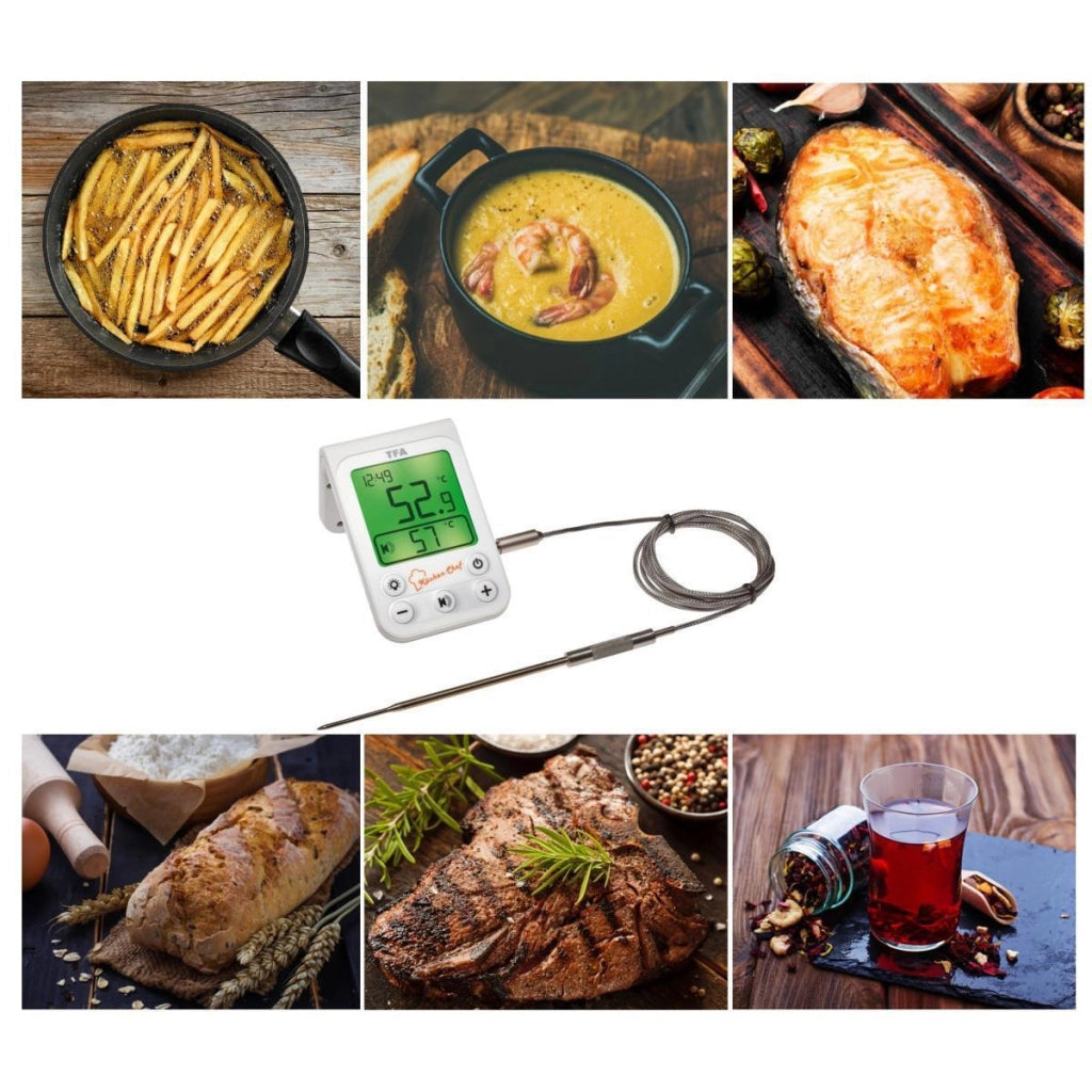 TFA Dostmann 14.1510.02 KÜCHEN CHEF Termometro Digitale per Cibo da -20 a 300 °C con Timer e Allarme Acustico colore Bianco