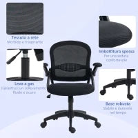 Sedia da Ufficio Ergonomica con Schienale a Rete e Altezza Regolabile, 65.5x61.5x88-97.5cm, Nero