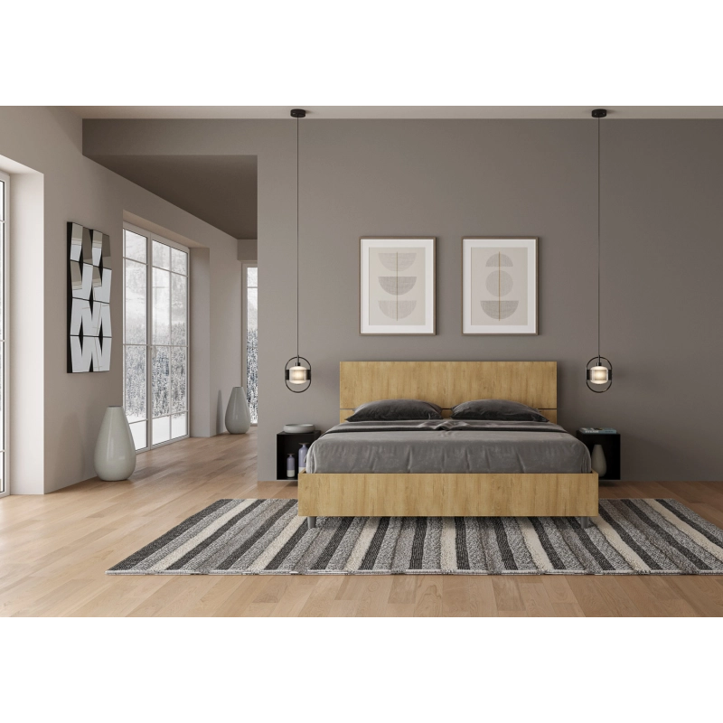 Letto Matrimoniale 160x190 cm testata dritta Demas - Con rete,Quercia Natura