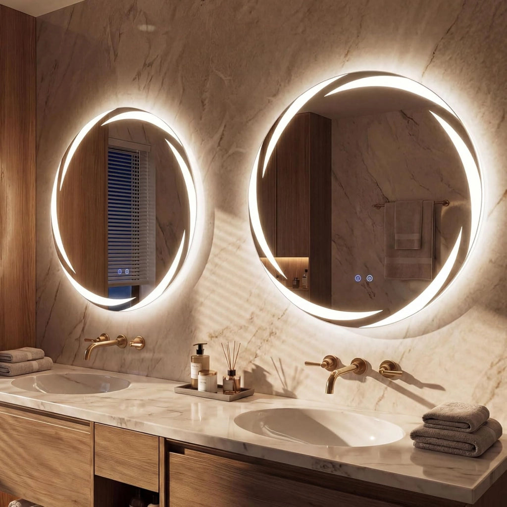 Specchio da Bagno con LED Rotondo 70 cm, Specchio da Parete Retroilluminato Dimmerabile con Vetro Temperato Antideflagrante, Luci a 3 Colori e Antiappannamento, IP44 (70 x 70 cm)