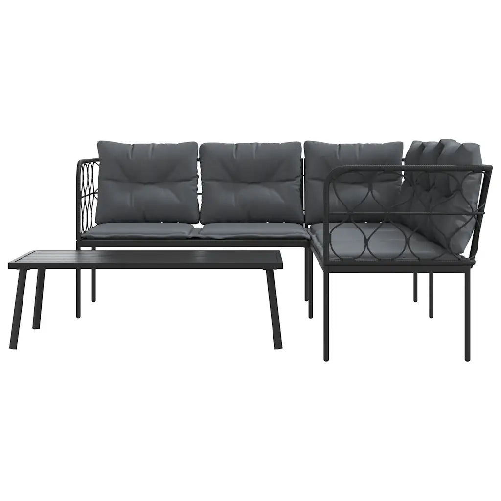 Set Divano da Giardino con Cuscini Nero Acciaio e Textilene 3283749