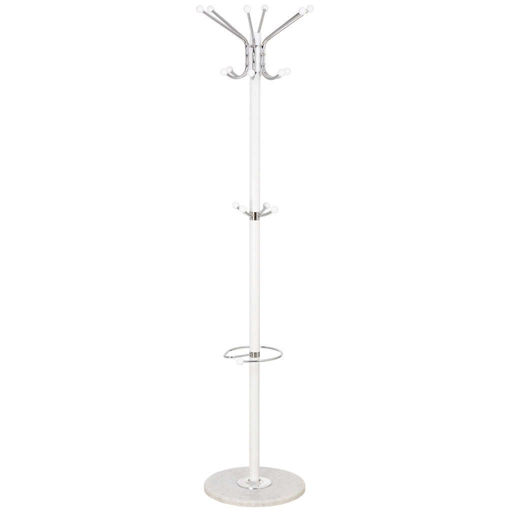 Perchero de metal blanco con paraguero y 6 ganchos D36x175h cm