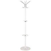 Perchero de metal blanco con paraguero y 6 ganchos D36x175h cm
