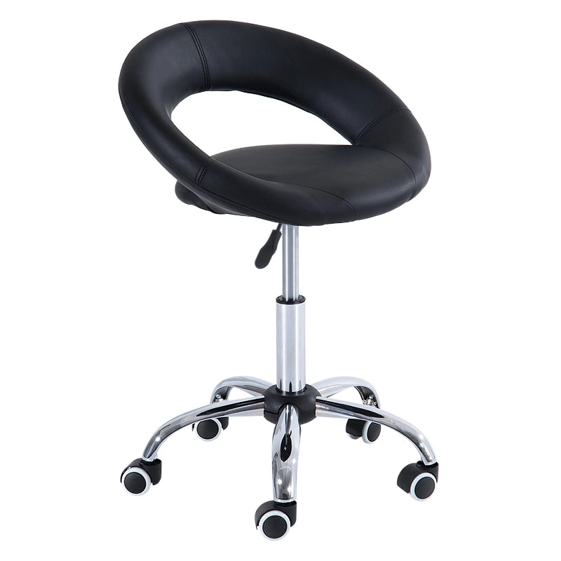 Sgabello girevole regolabile in altezza con ruote e schienale ergonomico in PU nero per saloni e studi medici