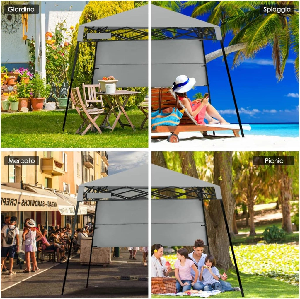 Gazebo Pieghevole da Giardino 210 x 210CM, Struttura in Acciaio, Altezza Regolabile, Gazebo da Esterno con Borsa, Ideale per Feste, Barbecue, Giardino e Spiaggia (grigio)