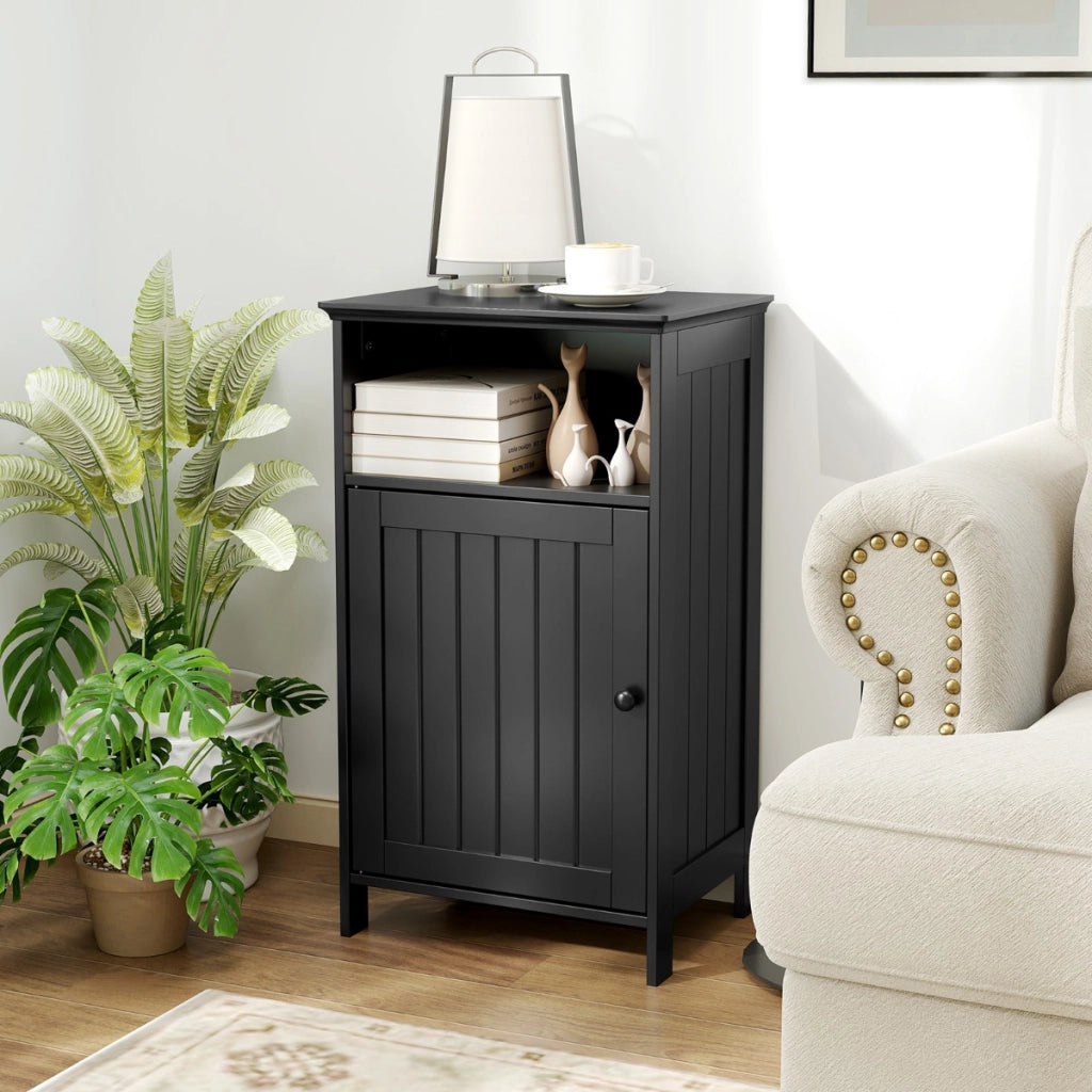 Armadio per bagno di legno con anta singola e mensola regolabile-Mobiletto da bagno 40x30x70cm Nero