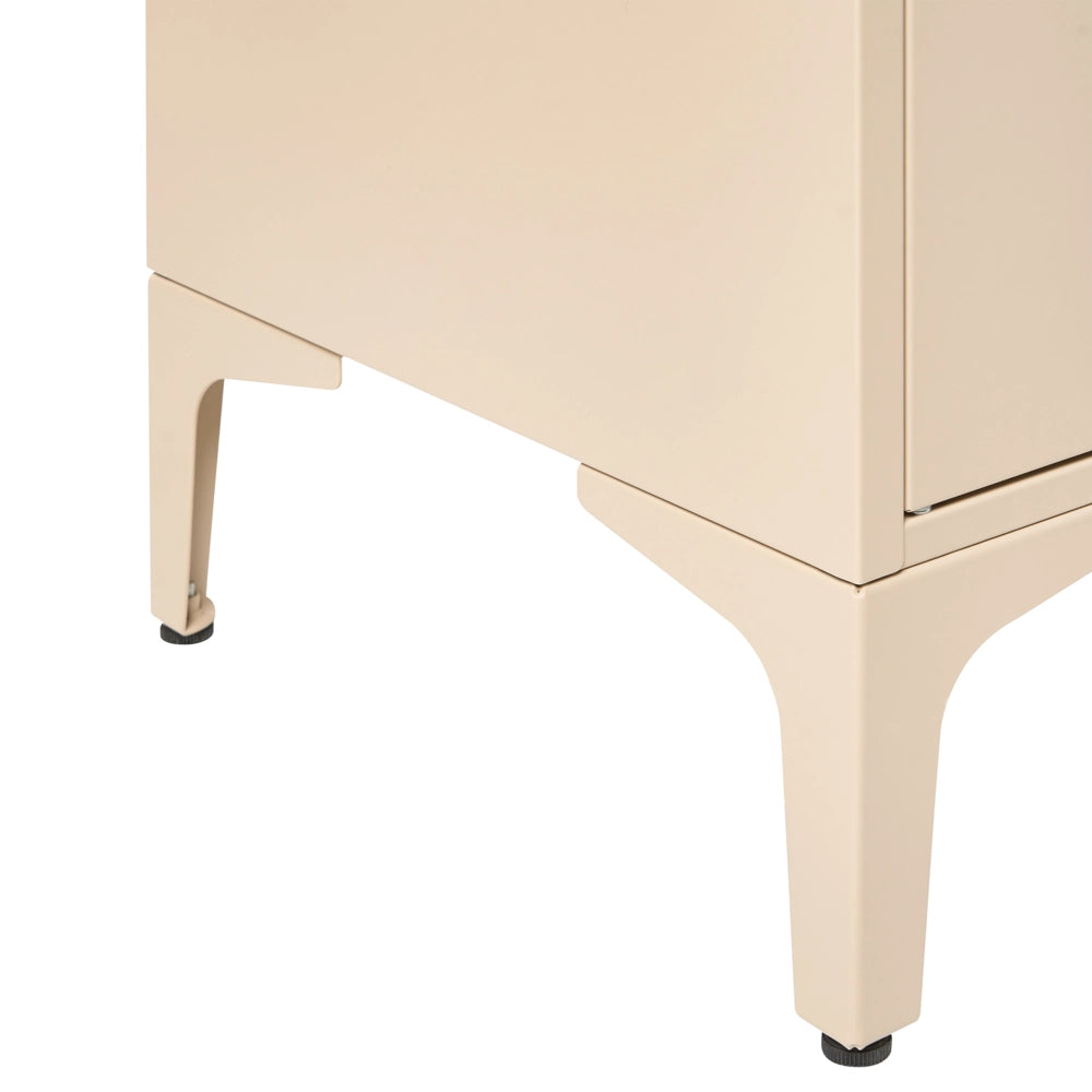 Mobile TV in acciaio verniciato color beige chiaro con 2 ante e 6 ripiani con vano aperto per soggiorno stile industriale