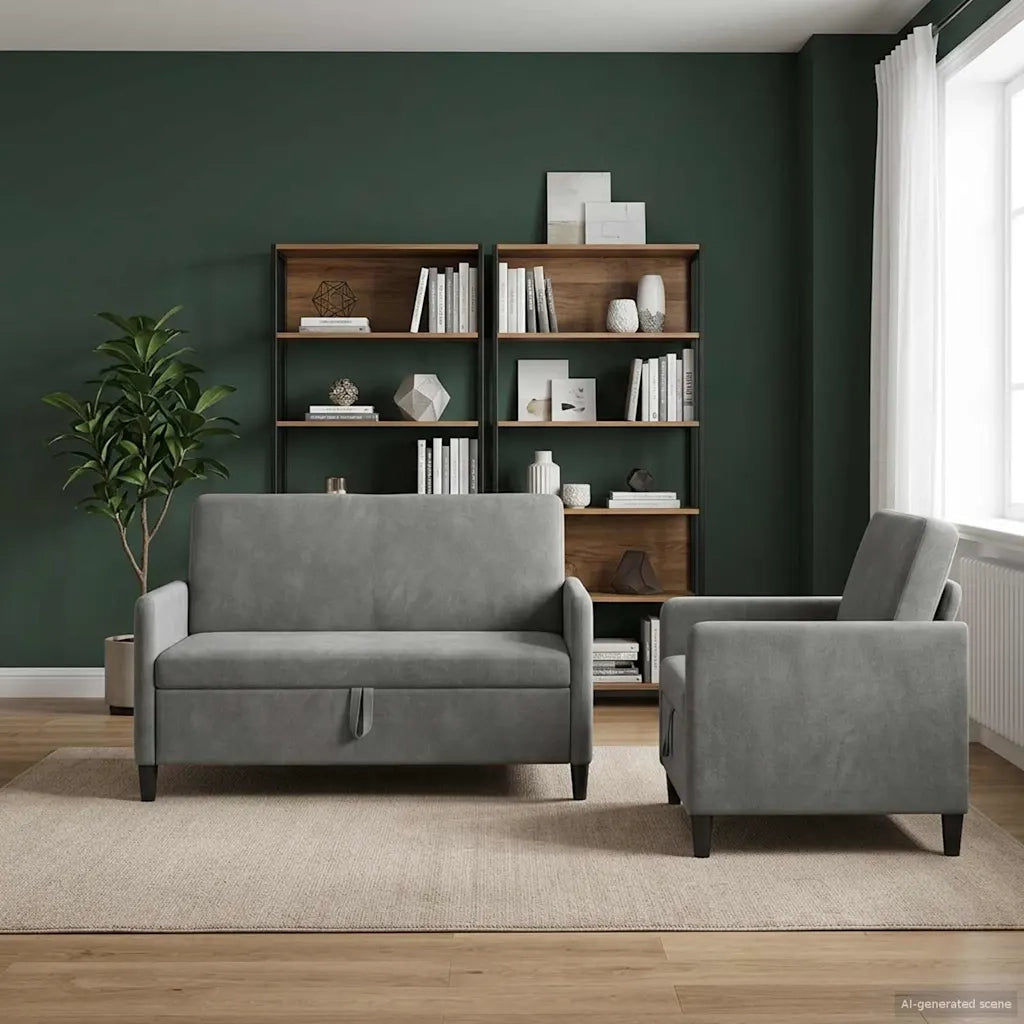 Set di Divani con Storage 2 pz Grigio Scuro Poliestere 3429163