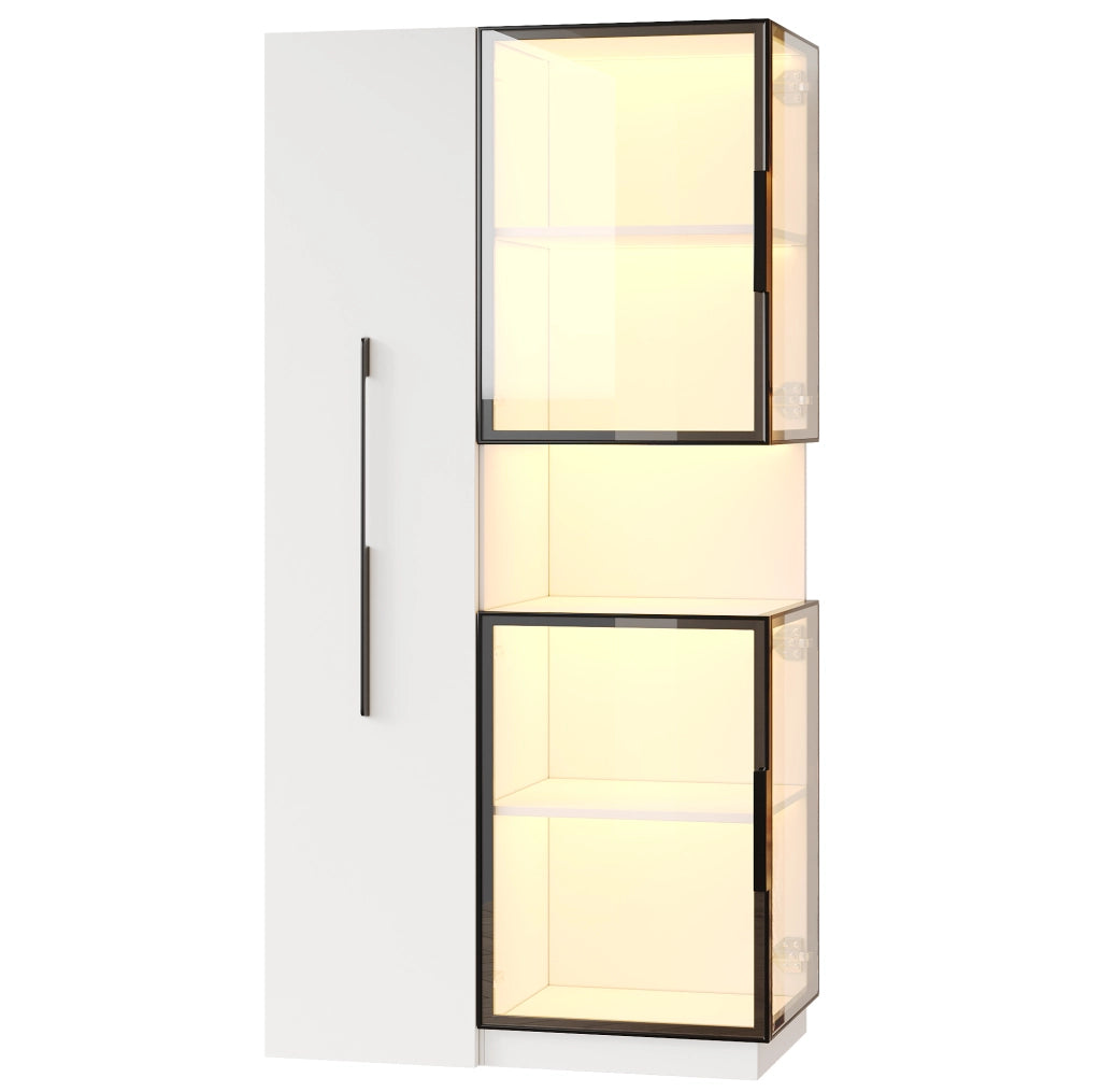 Vetrina alta bianca con LED e ripiani estraibili, 70x38x160 cm