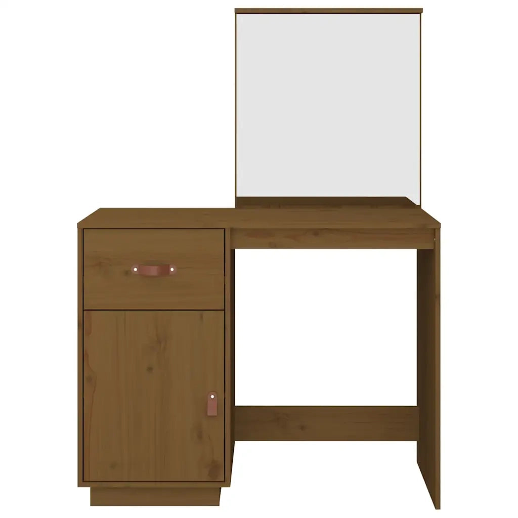 Toeletta | Tavolo da Trucco Marrone Ambrato 95x50x134 cm in Legno Massello di Pino