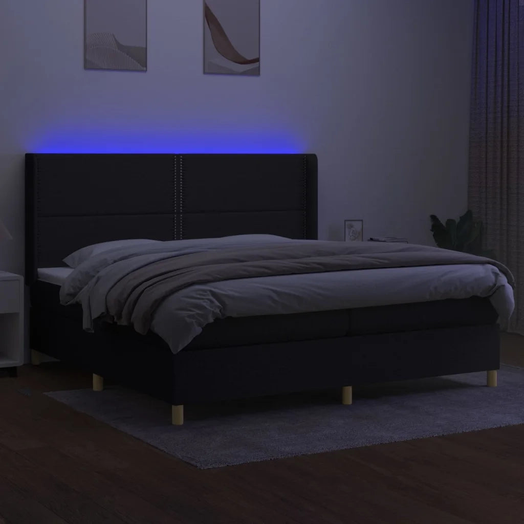 Letto a Molle Materasso e LED Nero 200x200cm in Tessuto 3138823