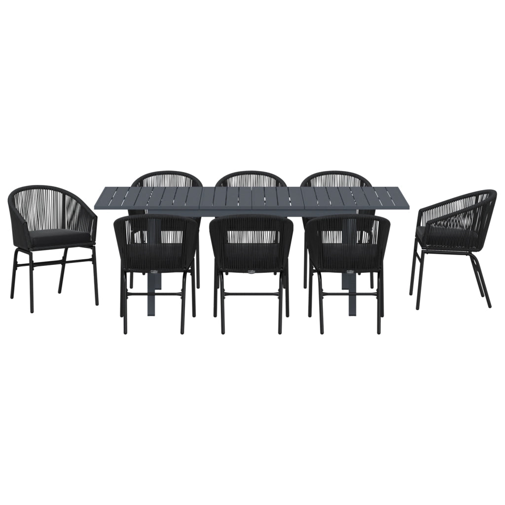 Set da pranzo per il giardino  10 pezzi con cuscini in rattan nero polipropilene