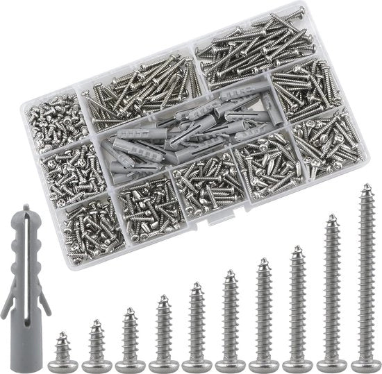 Set di viti autoalimentanti per chiodi a muro - Set di viti in acciaio inossidabile - 630 pezzi