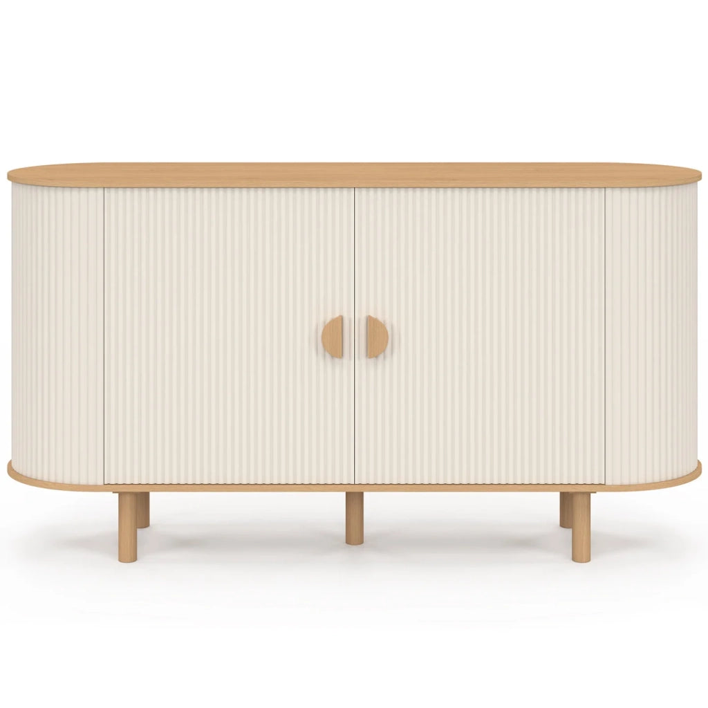 IDMarket - Credenza KANEL a 2 ante beige e legno effetto scanalato da 140 cm